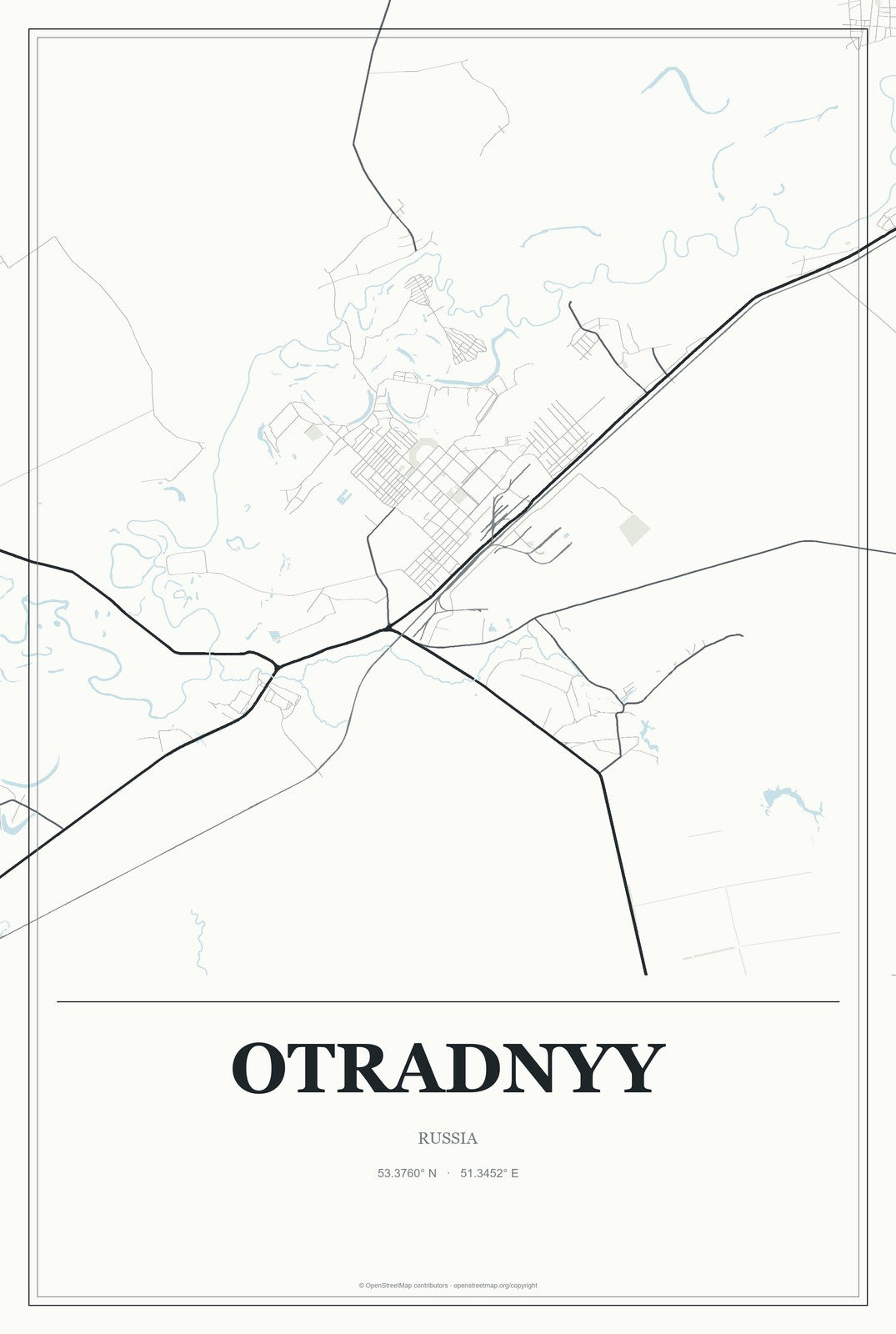Otradnyy, Russia City Map Aluminum Sign in Gallery Air style