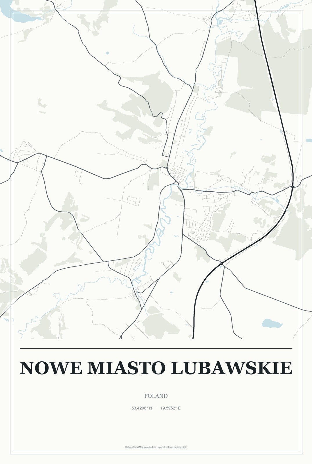 Nowe Miasto Lubawskie, Poland City Map Aluminum Sign in Gallery Air style