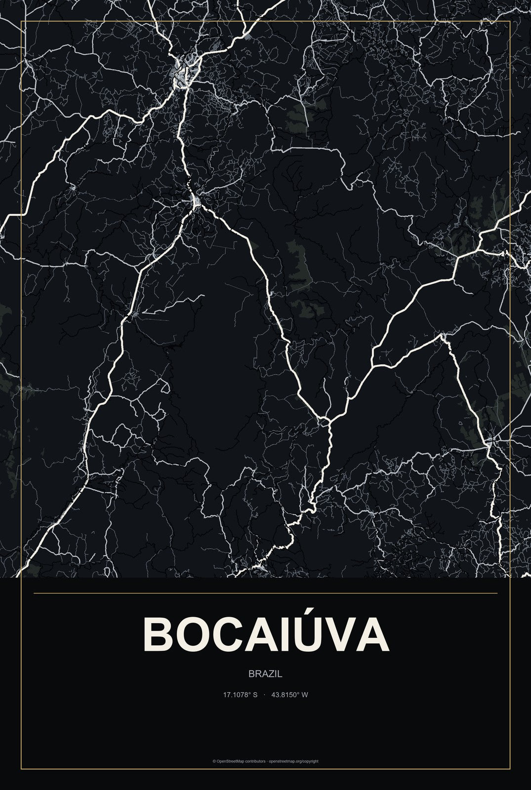Bocaiúva, Brazil City Map Aluminum Sign in Metropolitan Noir style