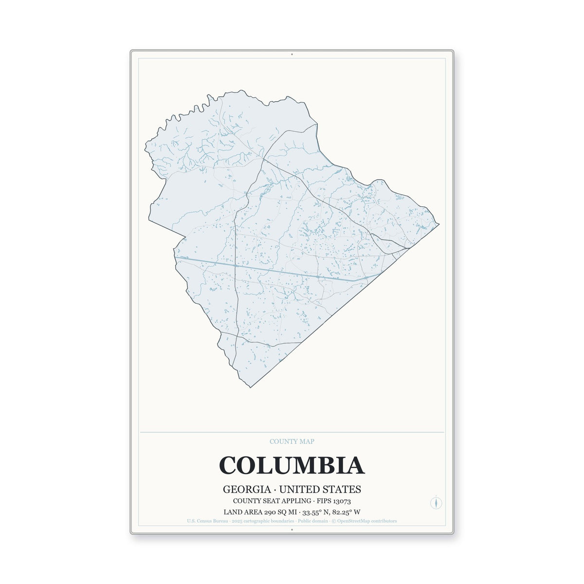 Columbia County, Georgia Map Aluminum Sign in Gallery Air style