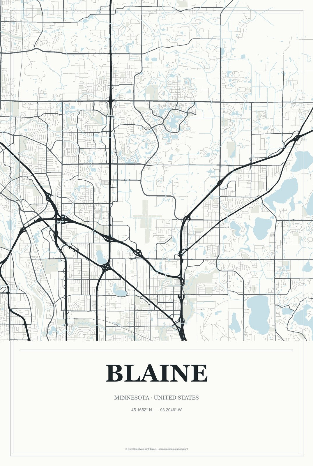 Blaine, Minnesota City Map Aluminum Sign in Gallery Air style