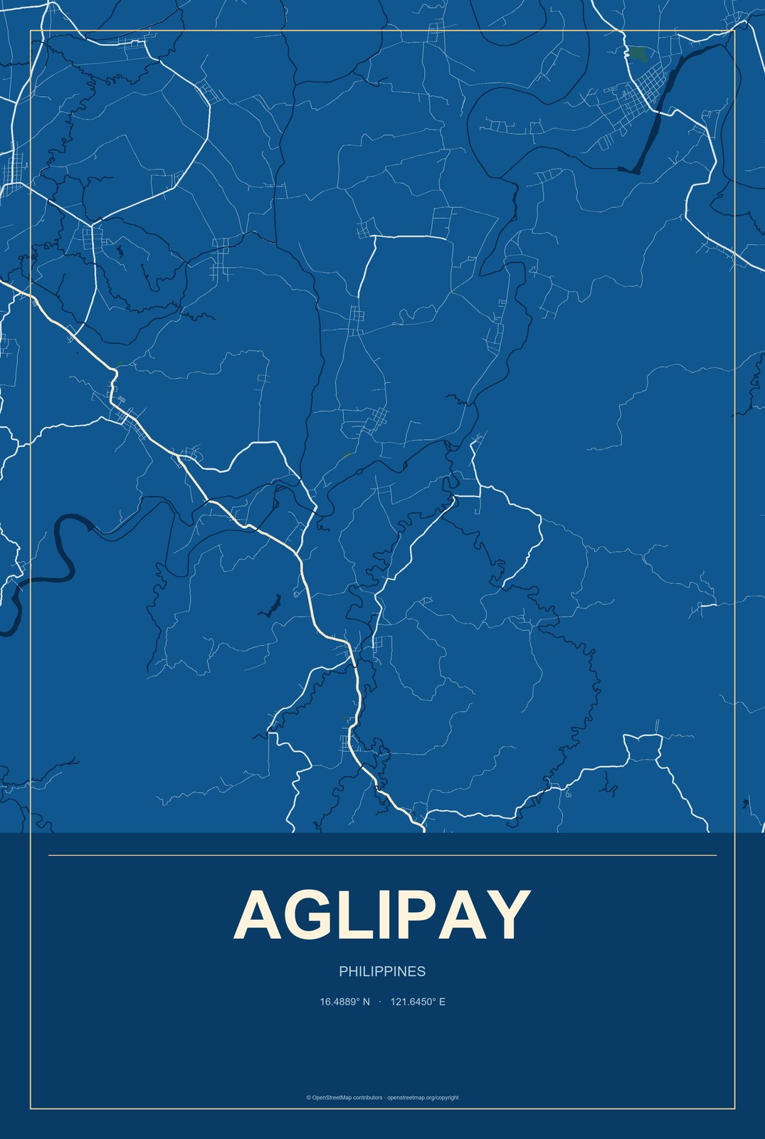 Aglipay, Philippines City Map Aluminum Sign in Harbor Cobalt style