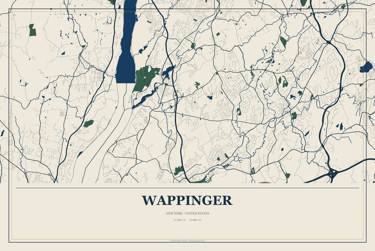 Wappinger, New York City Map Aluminum Sign in Coastal Cutout style