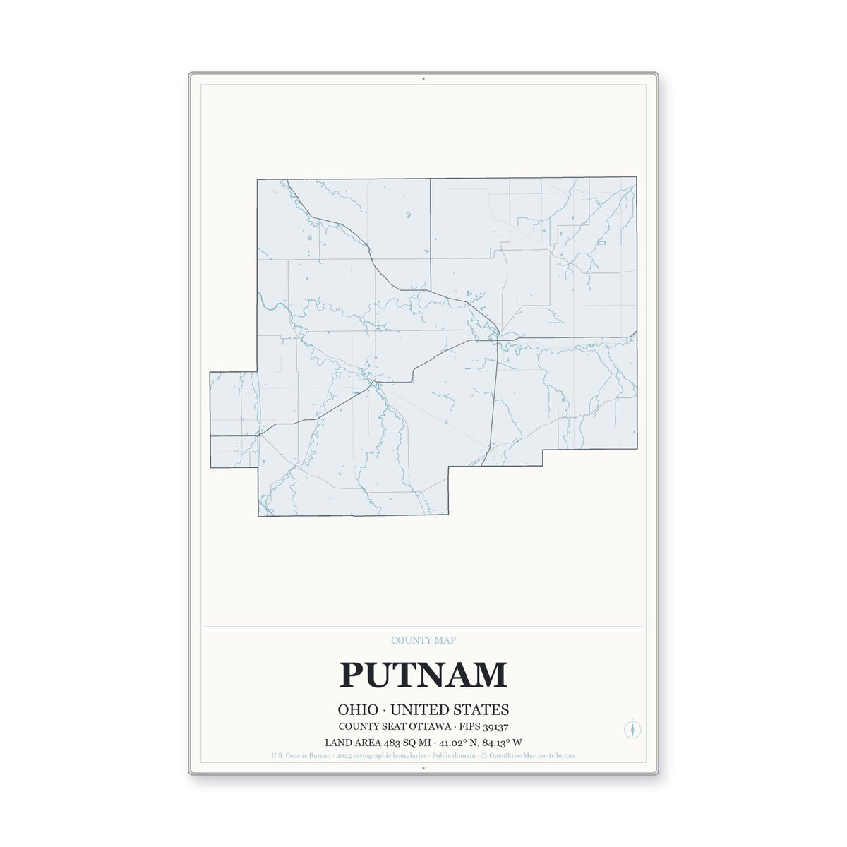 Putnam County, Ohio Map Aluminum Sign in Gallery Air style