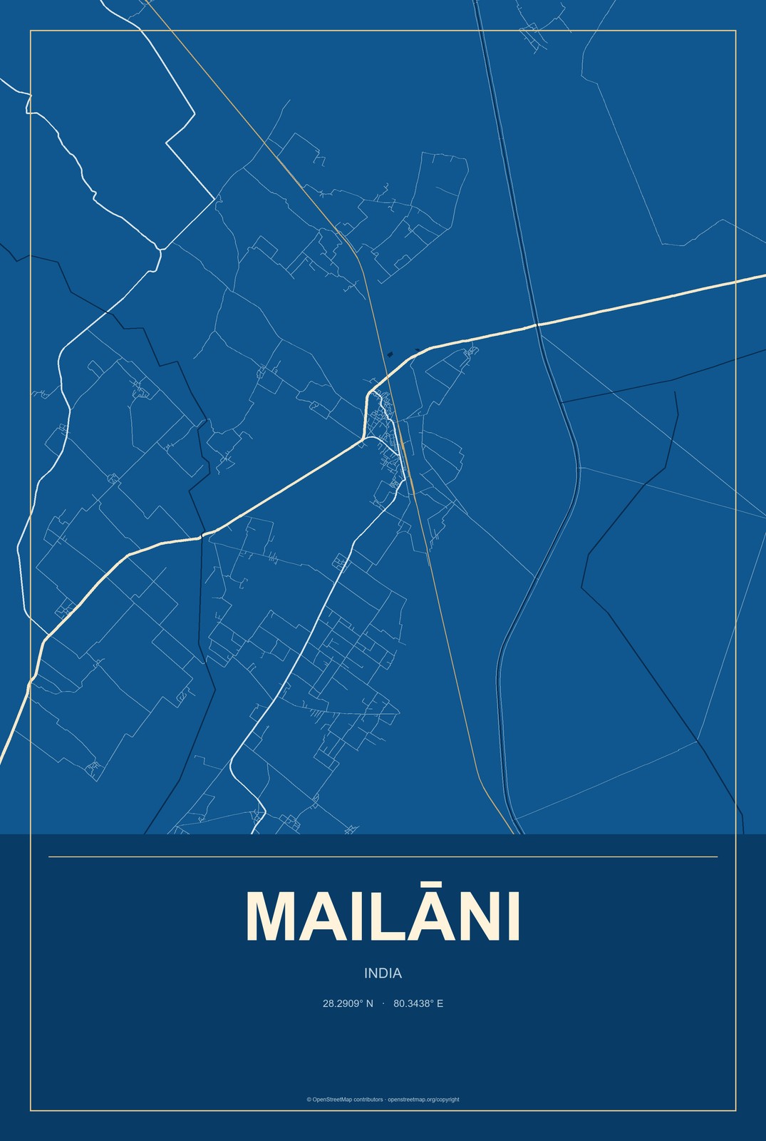Mailāni, India City Map Aluminum Sign in Harbor Cobalt style