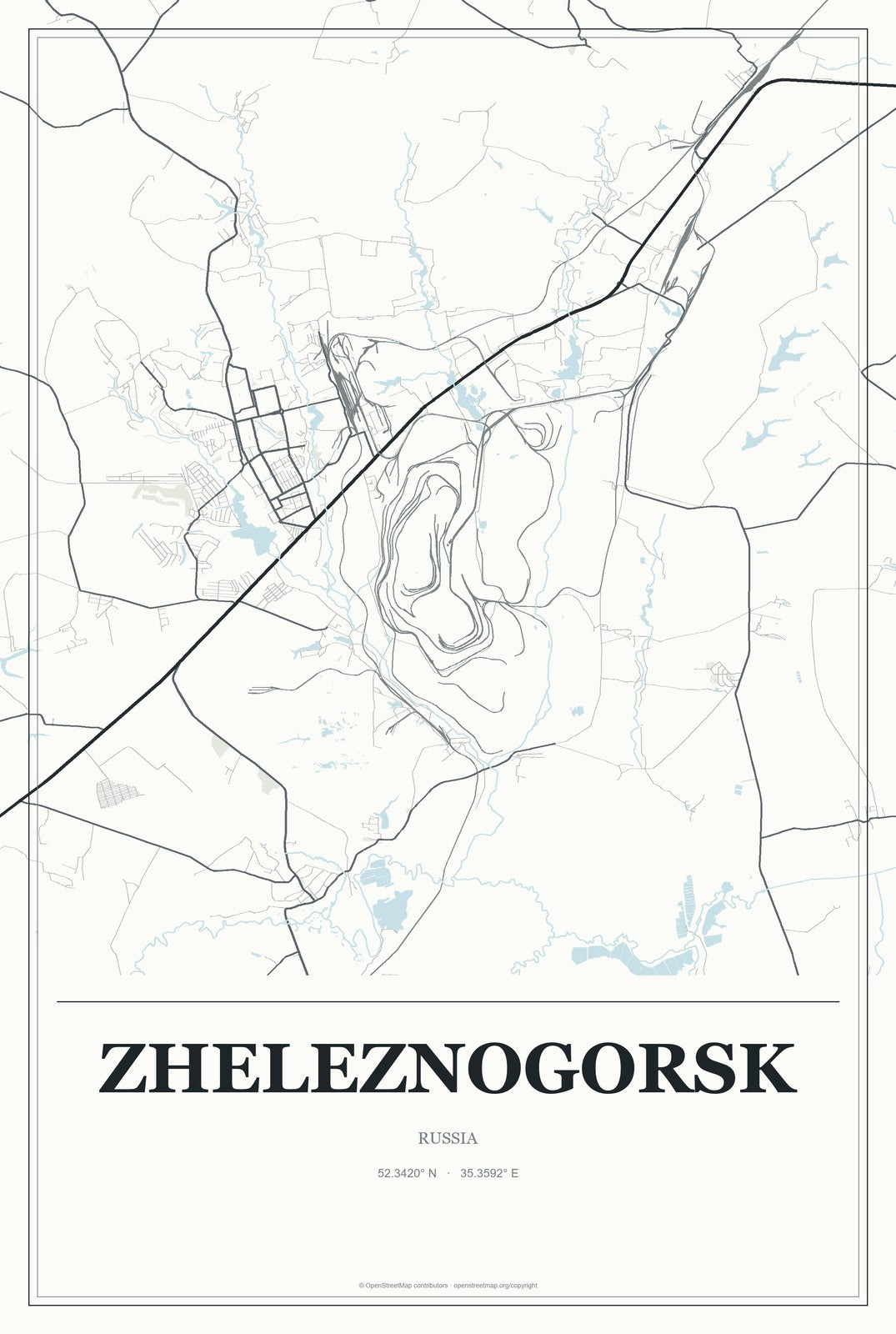 Zheleznogorsk, Krasnoyarsk Krai, Russia City Map Aluminum Sign in Gallery Air style