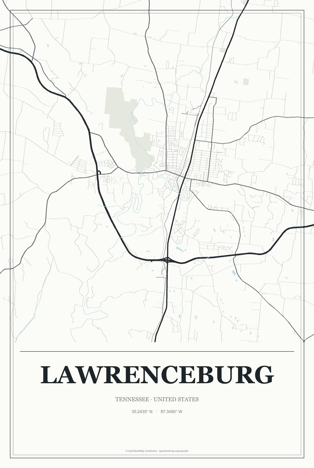 Lawrenceburg, Tennessee City Map Aluminum Sign in Gallery Air style