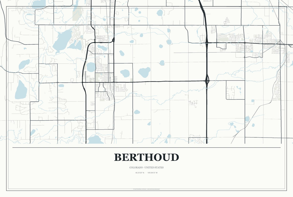 Berthoud, Colorado City Map Aluminum Sign in Gallery Air style