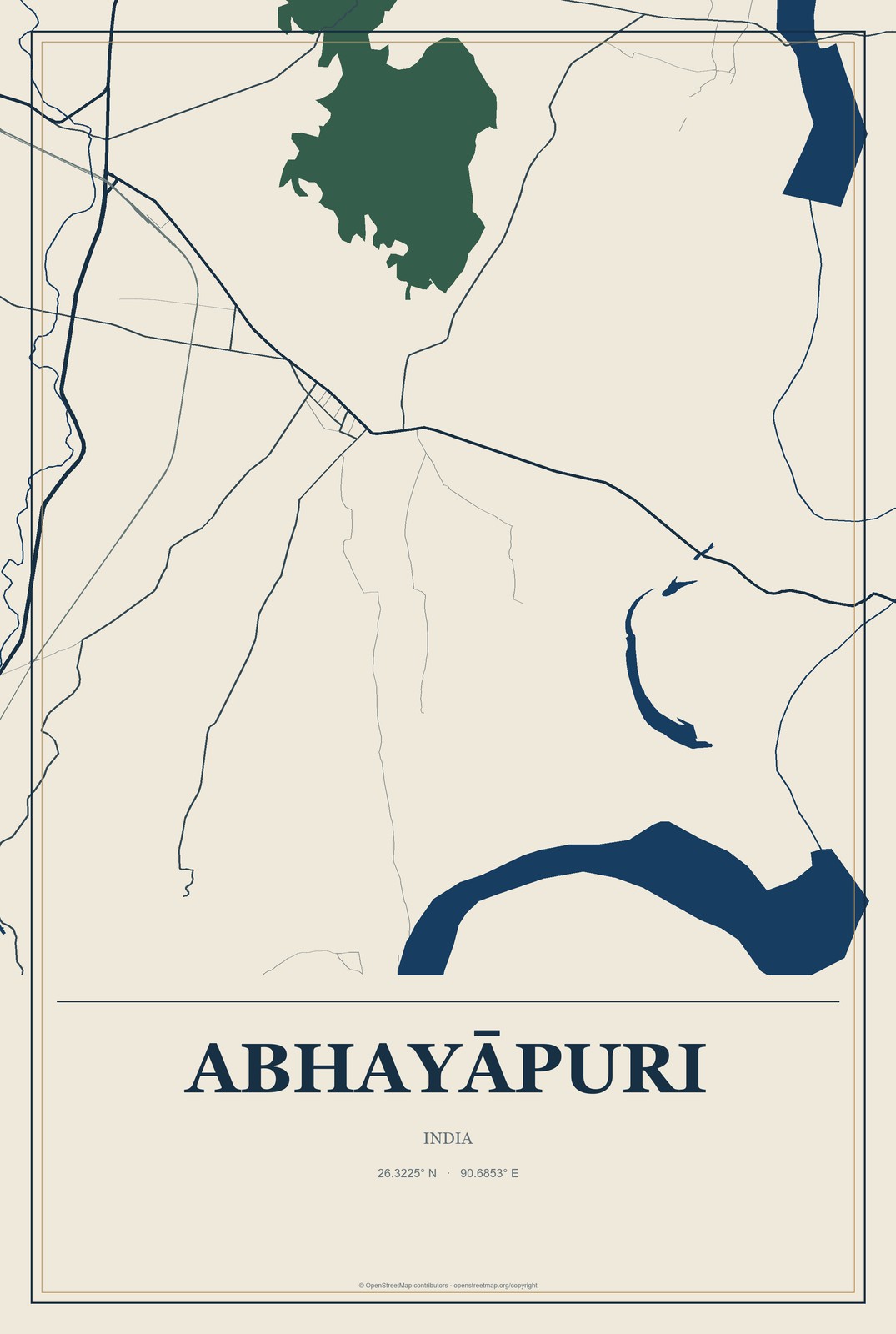 Abhayāpuri, India City Map Aluminum Sign in Coastal Cutout style