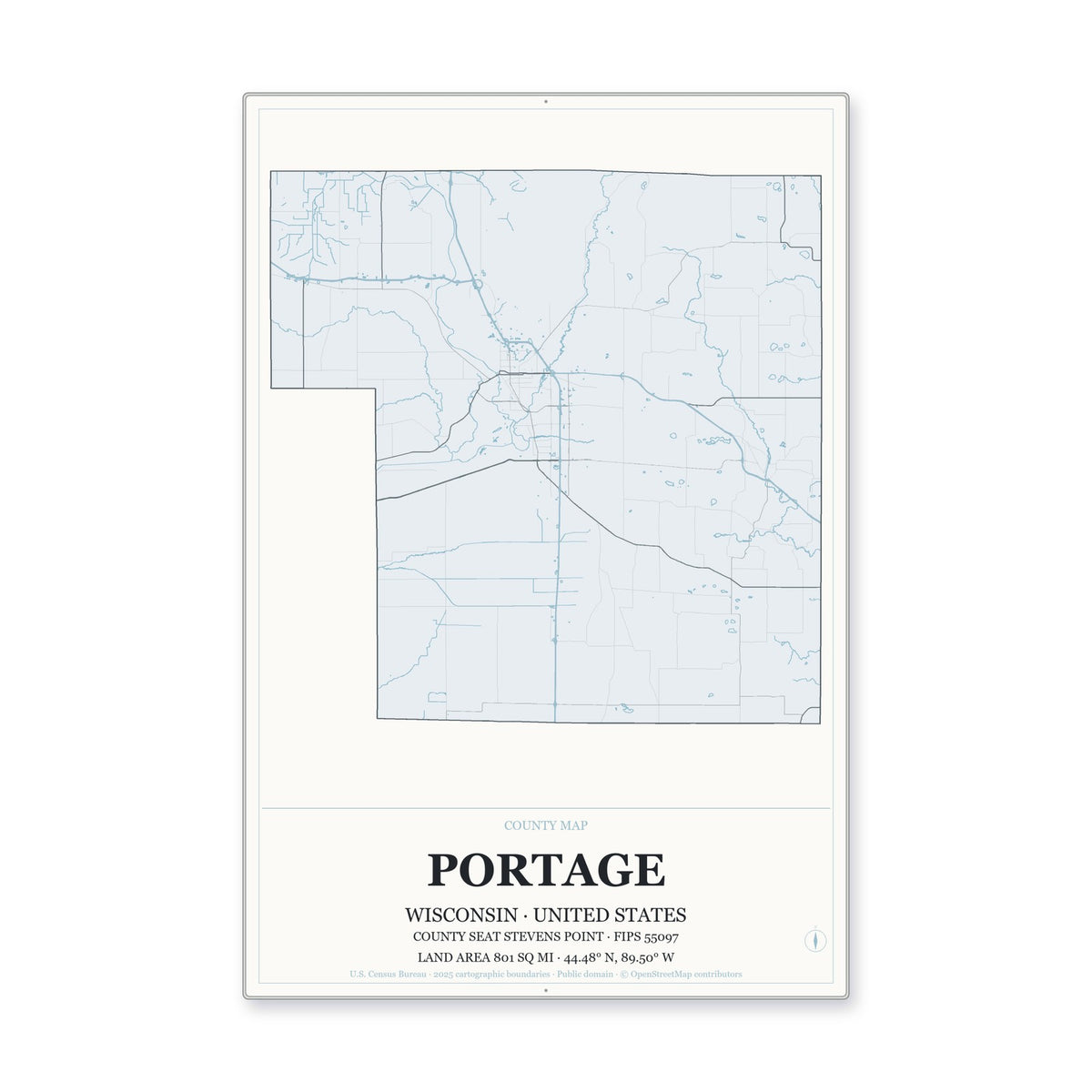 Portage County, Wisconsin Map Aluminum Sign in Gallery Air style