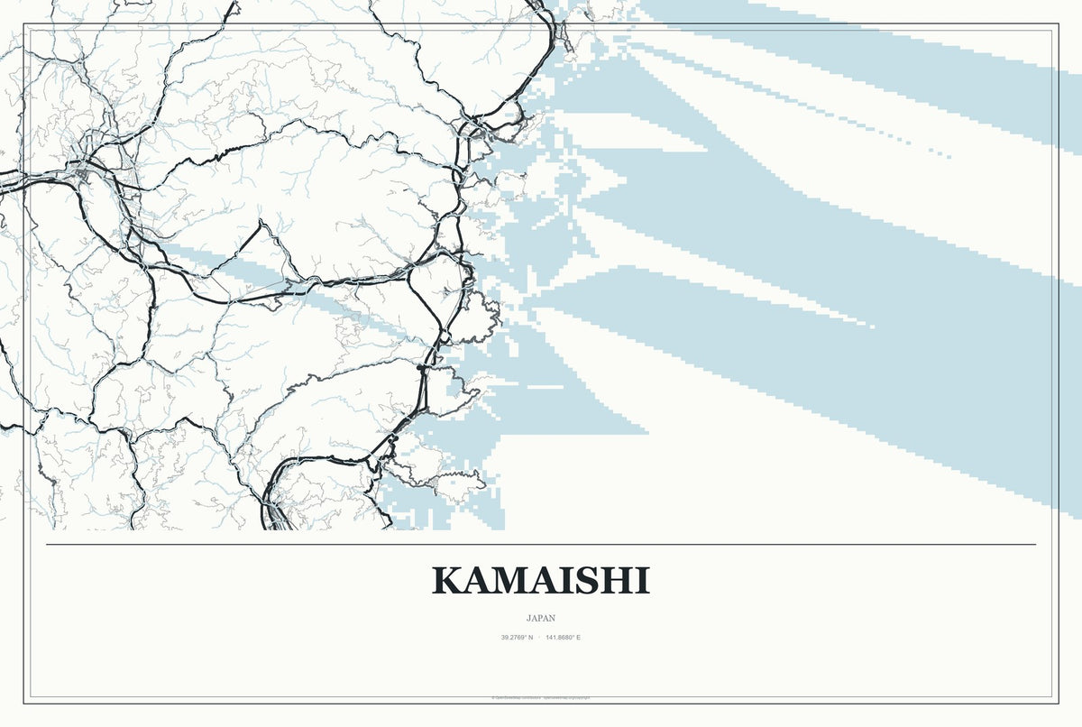 Kamaishi, Japan City Map Aluminum Sign in Gallery Air style