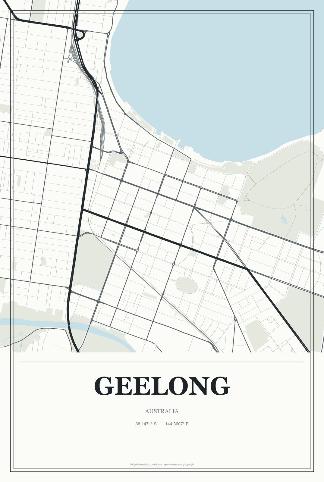 Geelong, Australia City Map Aluminum Sign in Gallery Air style