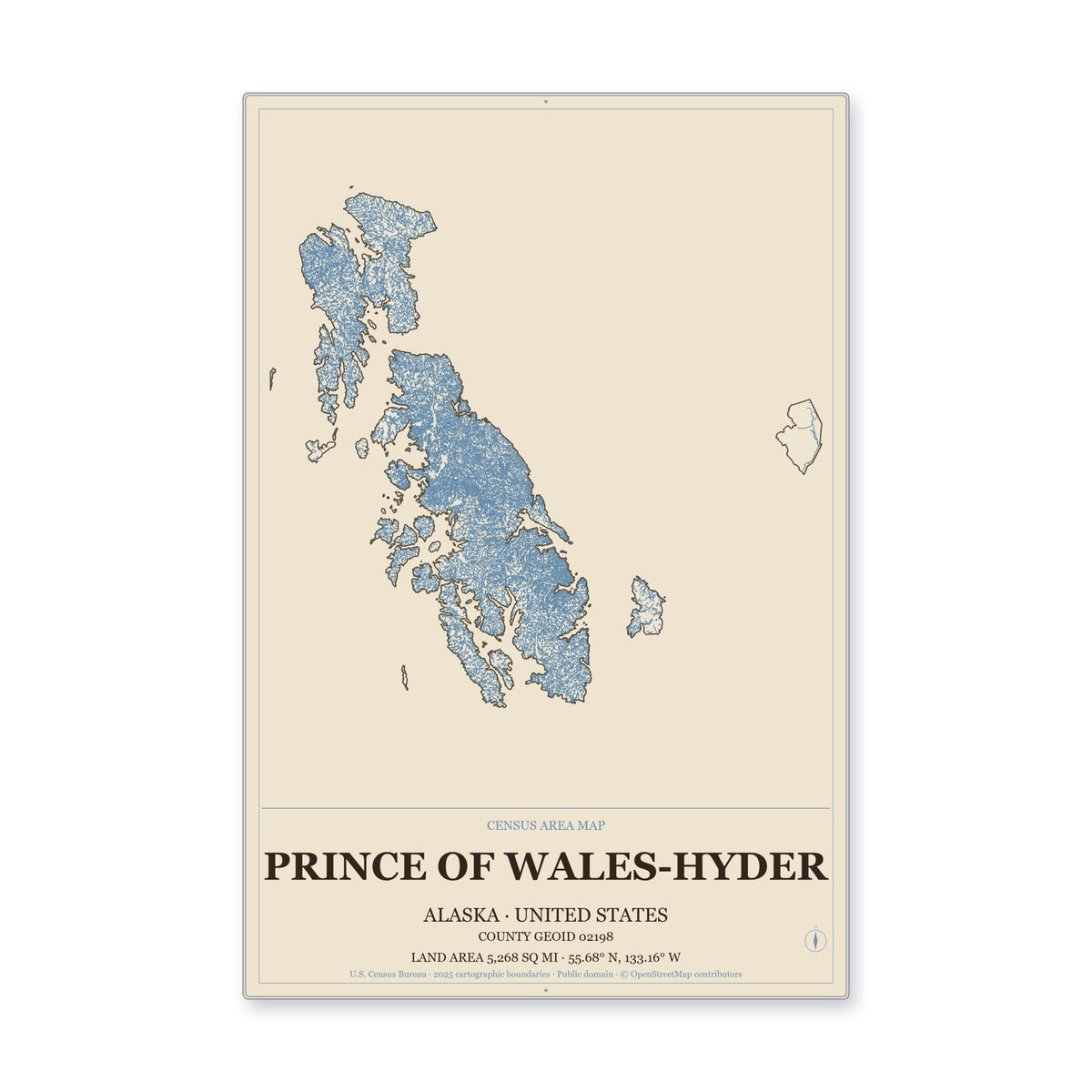 Prince of Wales-Hyder Census Area, Alaska Map Aluminum Sign in Heritage Nautical style
