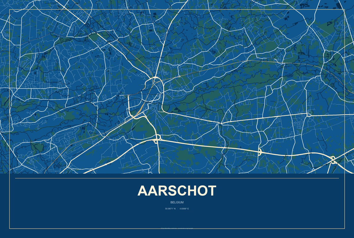 Aarschot, Belgium City Map Aluminum Sign in Harbor Cobalt style