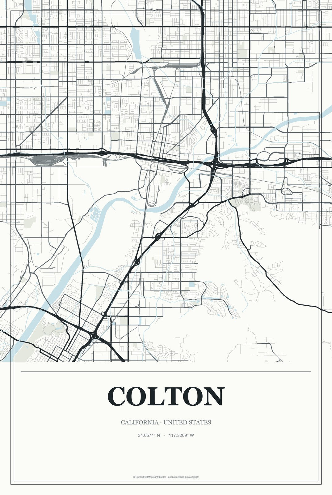 Colton, California City Map Aluminum Sign in Gallery Air style