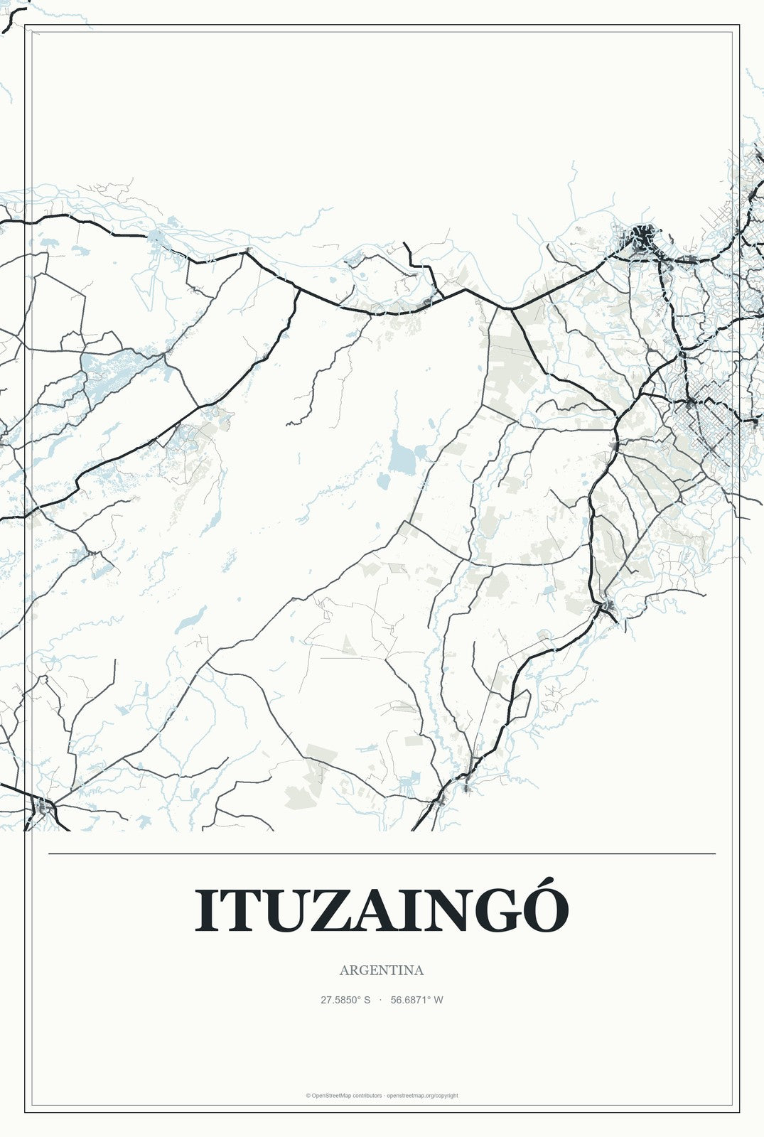 Ituzaingó, Argentina City Map Aluminum Sign in Gallery Air style