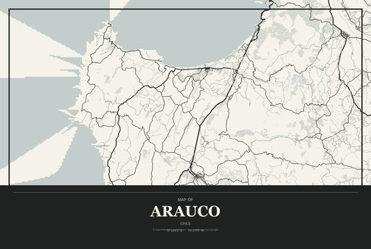 Arauco, Chile City Map Aluminum Sign in Museum Plaque style