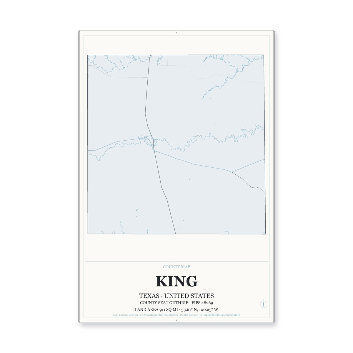 King County, Texas Map Aluminum Sign in Gallery Air style