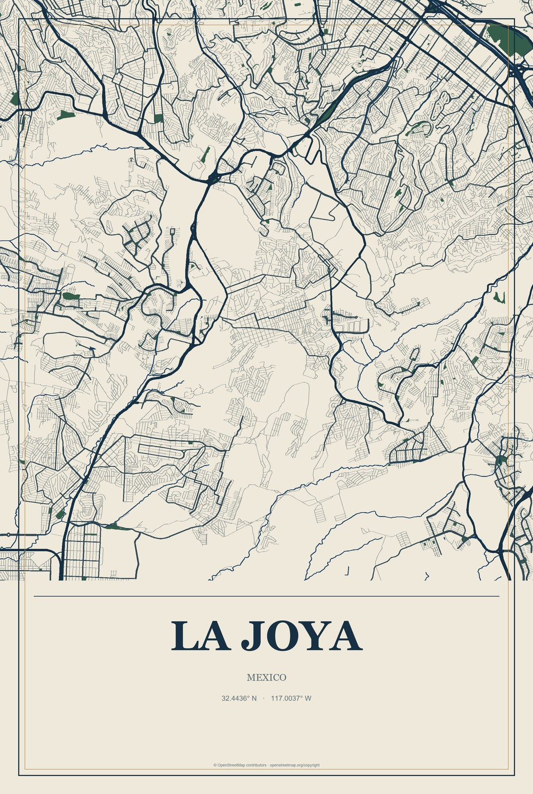 La Joya, Morelos, Mexico City Map Aluminum Sign in Coastal Cutout style