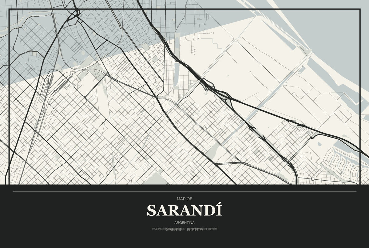Sarandí, Argentina City Map Aluminum Sign in Museum Plaque style