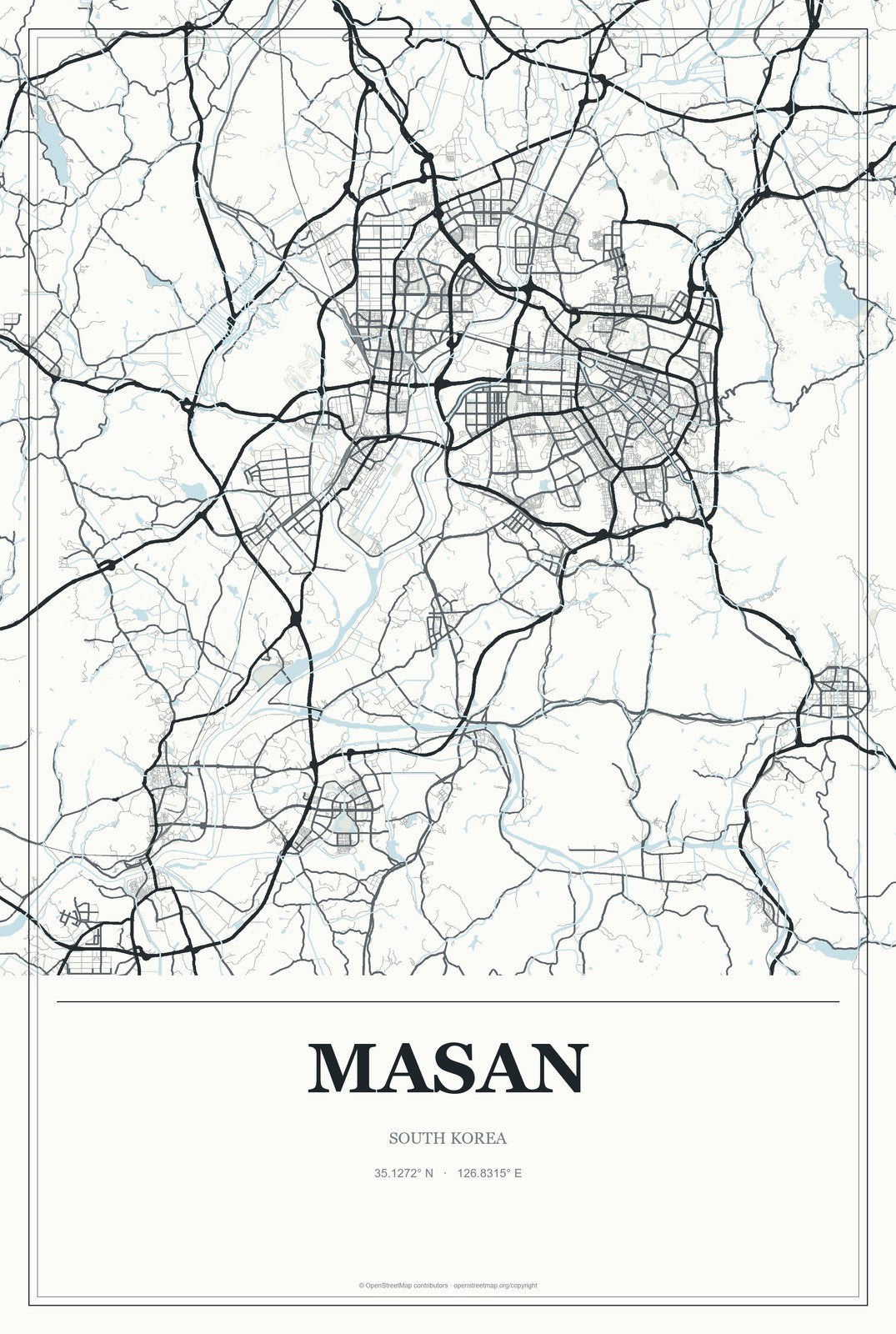 Masan, South Korea City Map Aluminum Sign in Gallery Air style