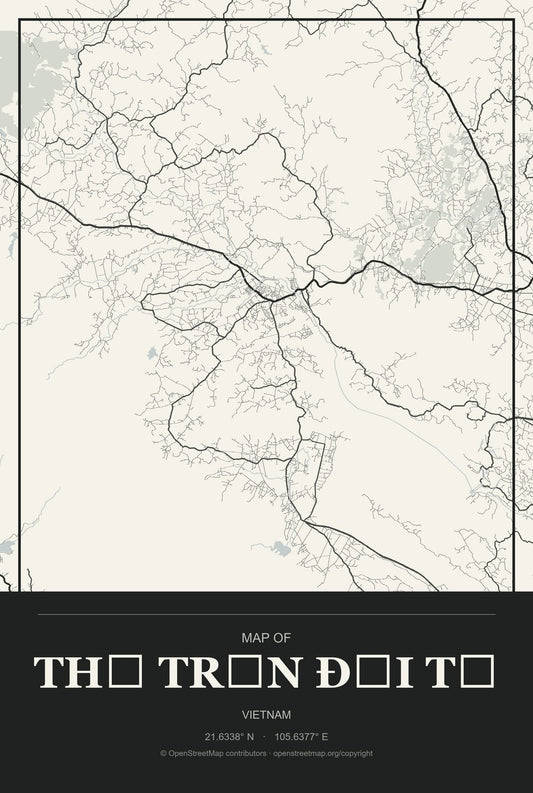 Thị Trấn Đại Từ, Vietnam City Map Aluminum Sign in Museum Plaque style