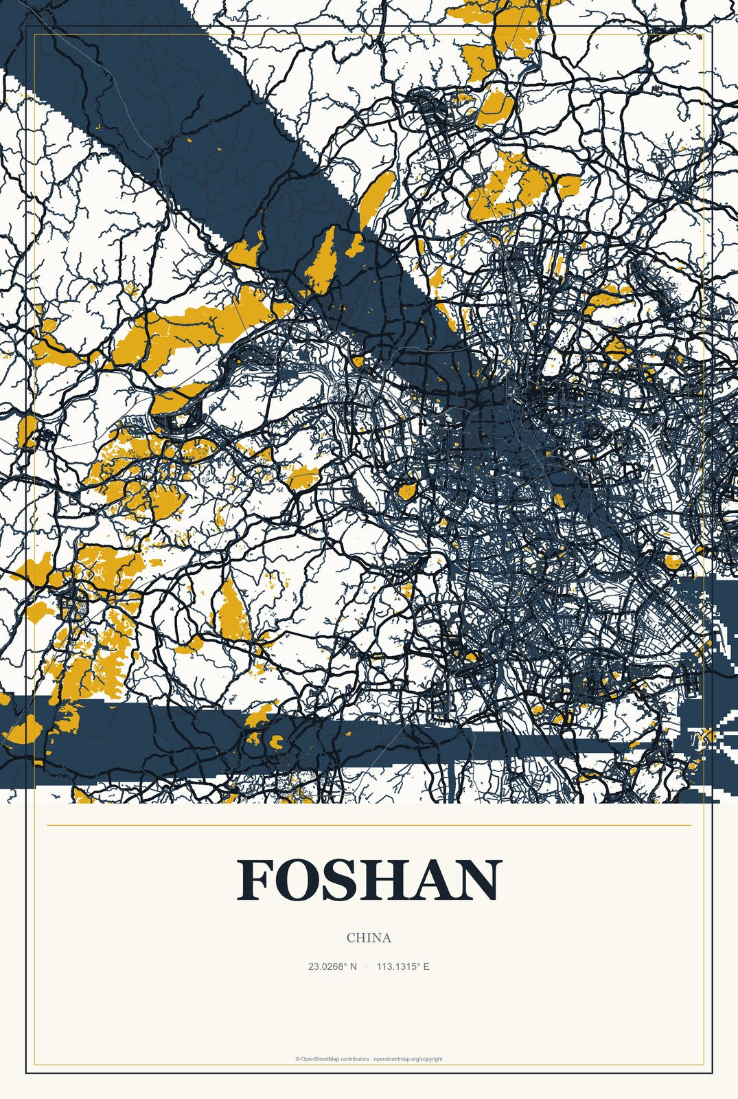 Foshan, China City Map Aluminum Sign in Citrine Modern style