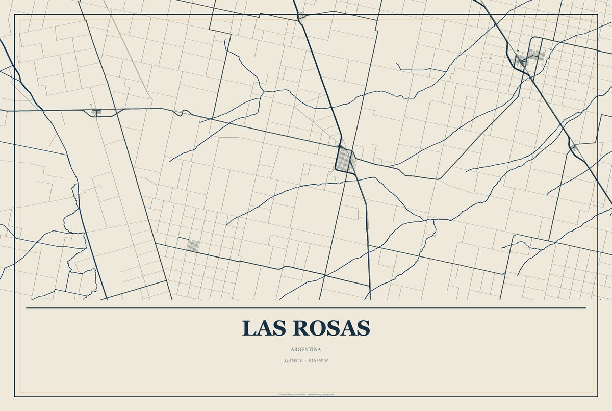 Las Rosas, Argentina City Map Aluminum Sign in Coastal Cutout style
