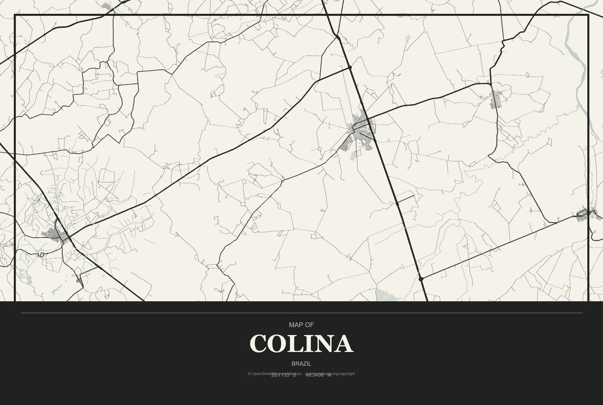 Colina, Brazil City Map Aluminum Sign in Museum Plaque style