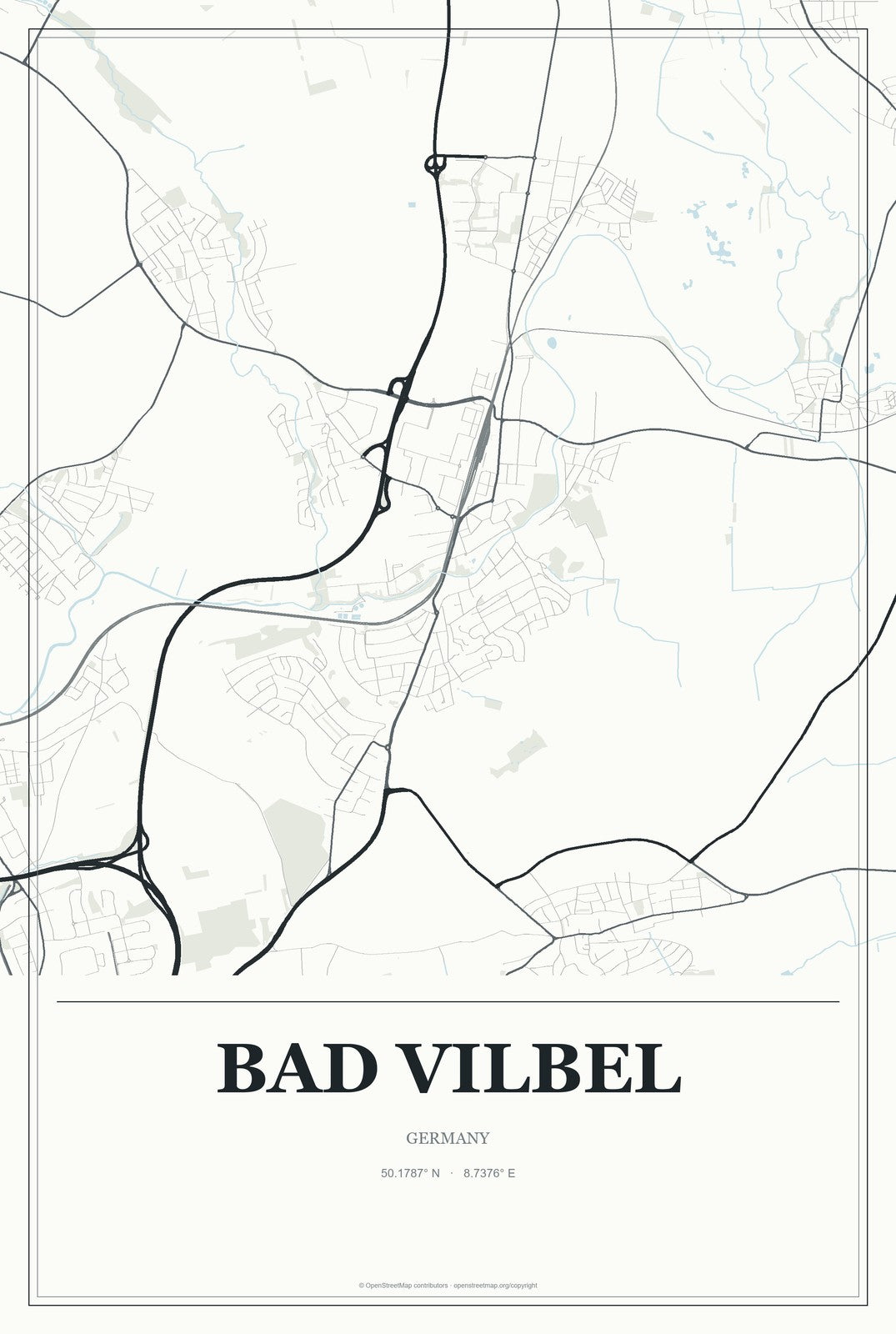 Bad Vilbel, Germany City Map Aluminum Sign in Gallery Air style