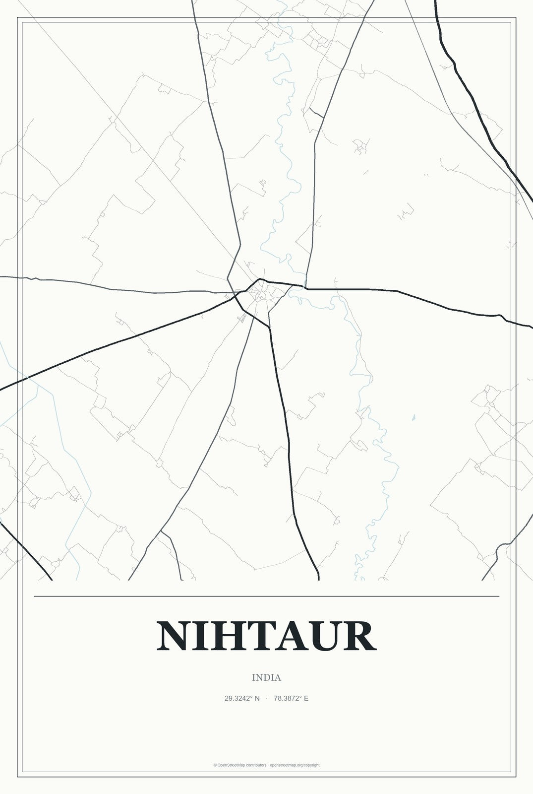 Nihtaur, India City Map Aluminum Sign in Gallery Air style