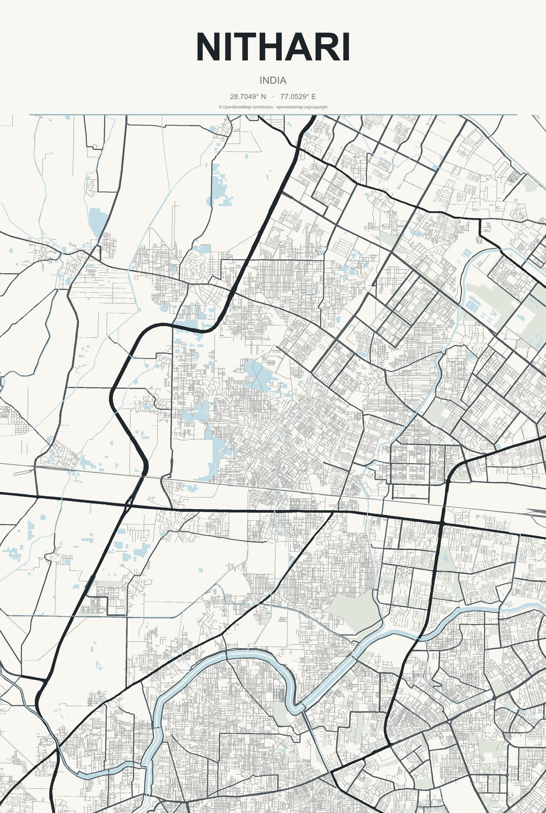 Nithari, India City Map Aluminum Sign in Headline Atlas style