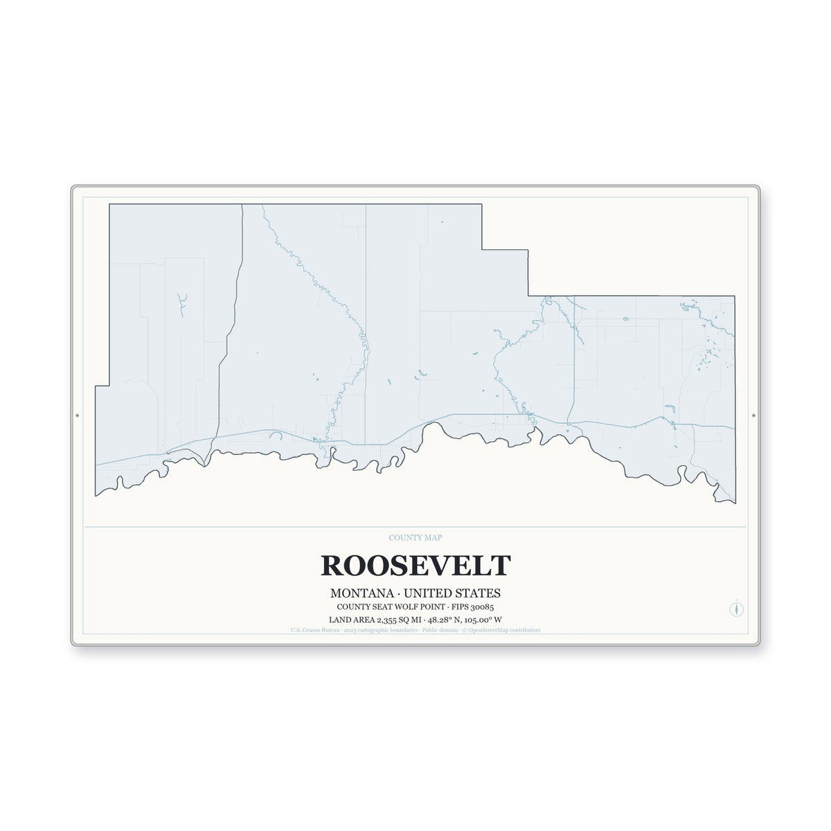 Roosevelt County, Montana Map Aluminum Sign in Gallery Air style