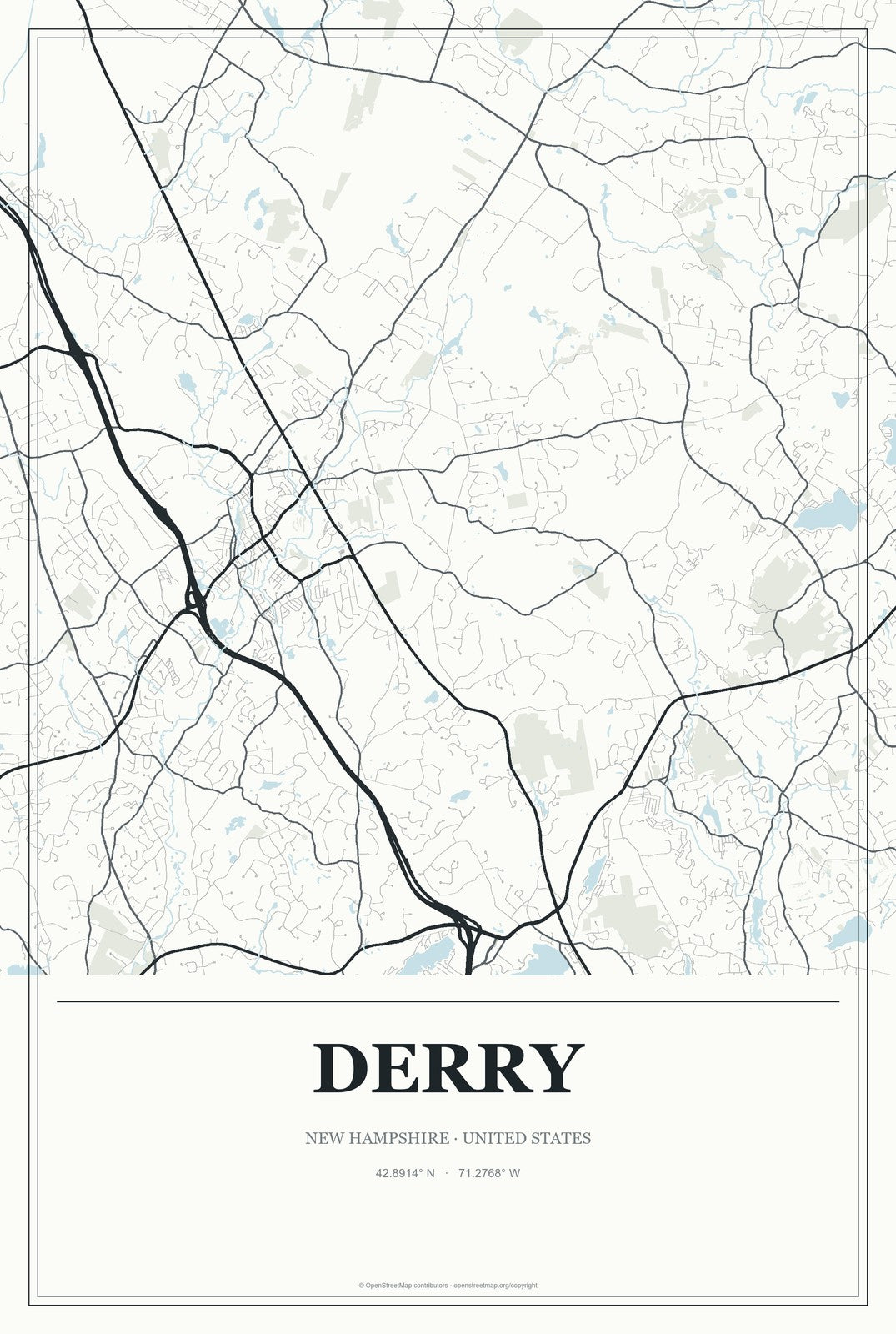 Derry, New Hampshire City Map Aluminum Sign in Gallery Air style