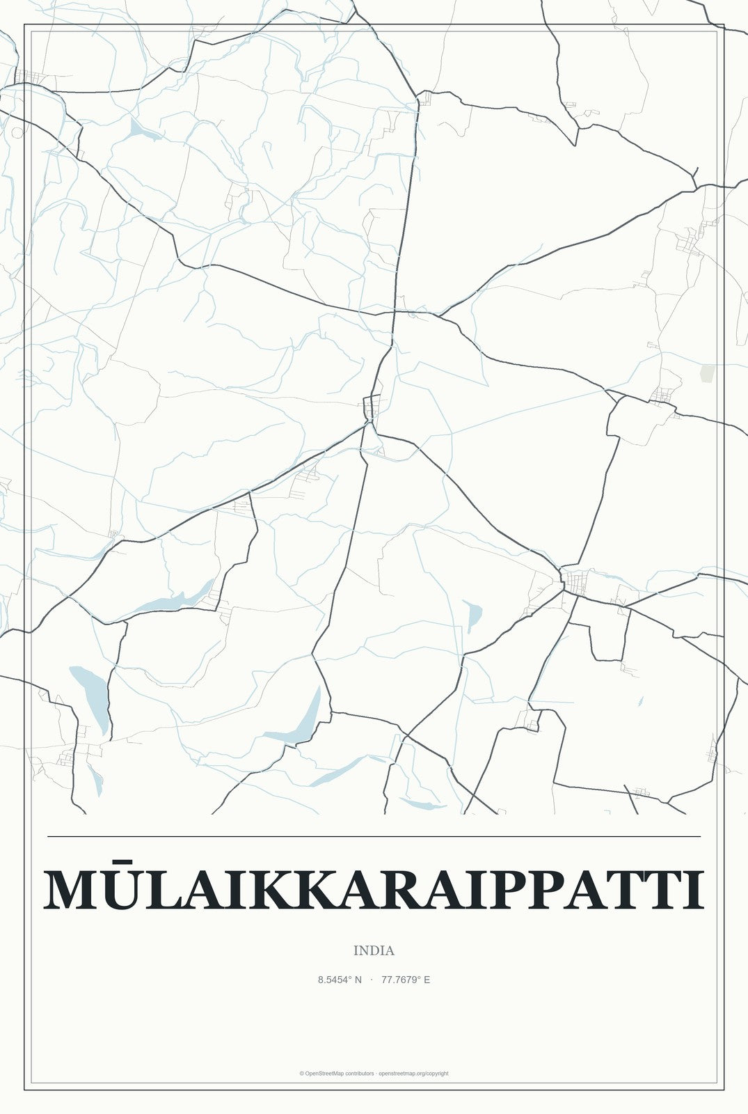 Mūlaikkaraippatti, India City Map Aluminum Sign in Gallery Air style