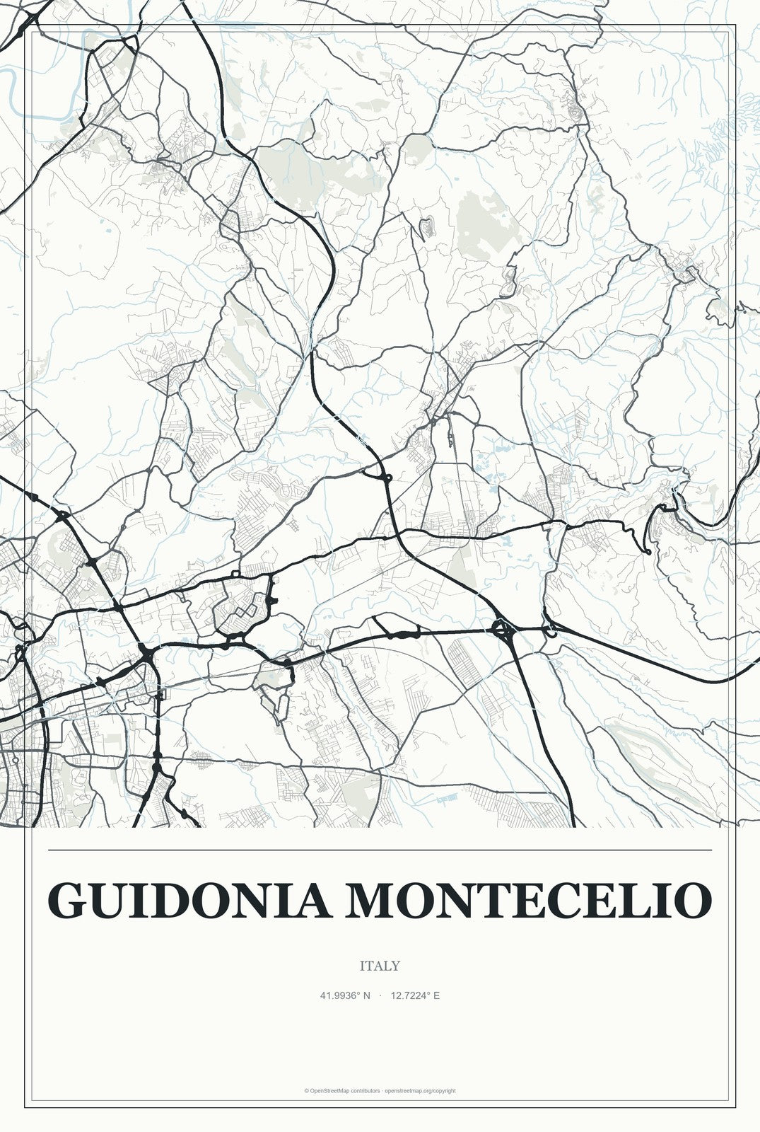 Guidonia Montecelio, Italy City Map Aluminum Sign in Gallery Air style