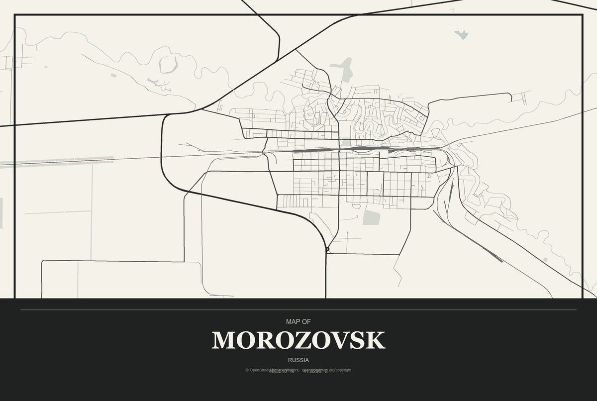 Morozovsk, Russia City Map Aluminum Sign in Museum Plaque style