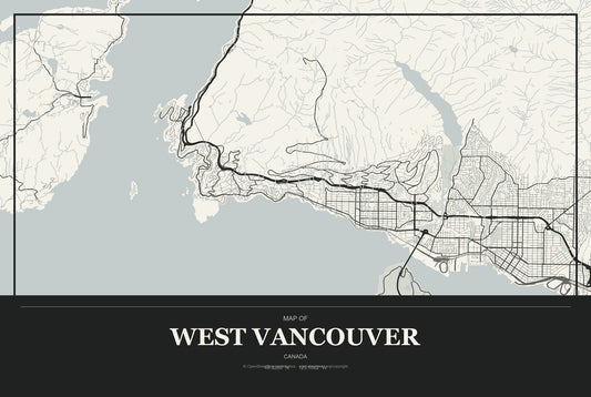 West Vancouver, Canada City Map Aluminum Sign in Museum Plaque style
