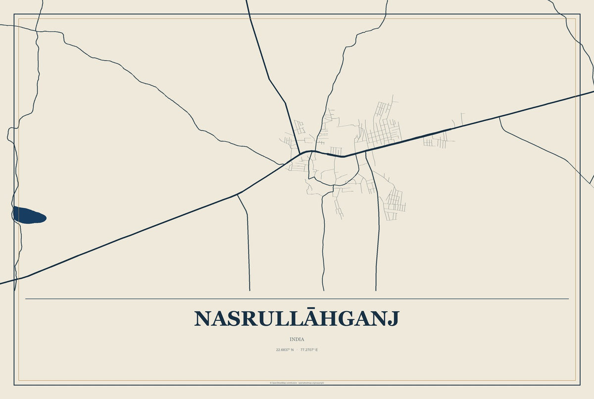 Nasrullāhganj, India City Map Aluminum Sign in Coastal Cutout style
