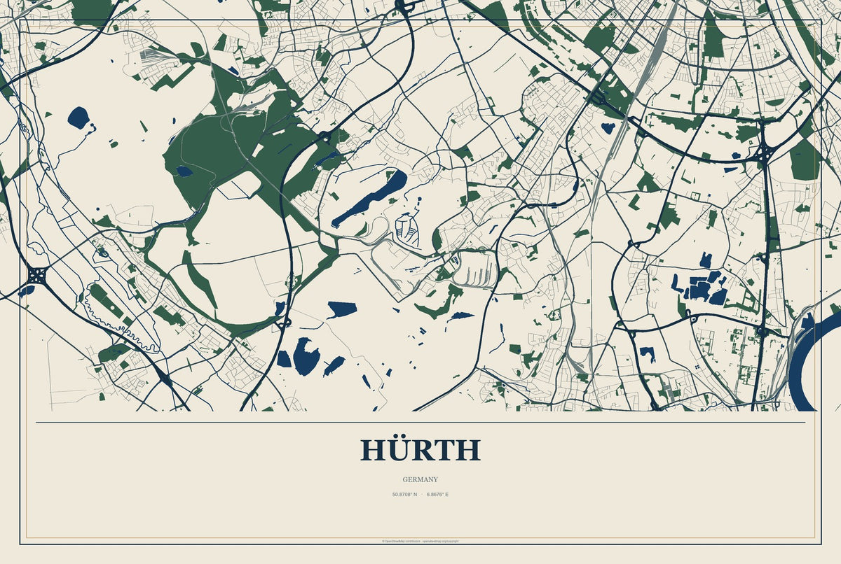 Hürth, Germany City Map Aluminum Sign in Coastal Cutout style