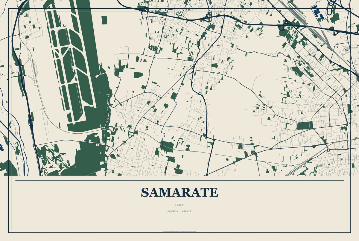 Samarate, Italy City Map Aluminum Sign in Coastal Cutout style