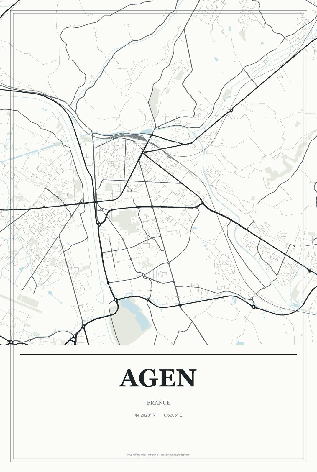 Agen, France City Map Aluminum Sign in Gallery Air style