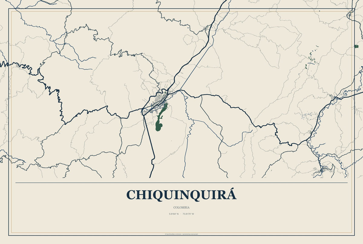 Chiquinquirá, Colombia City Map Aluminum Sign in Coastal Cutout style