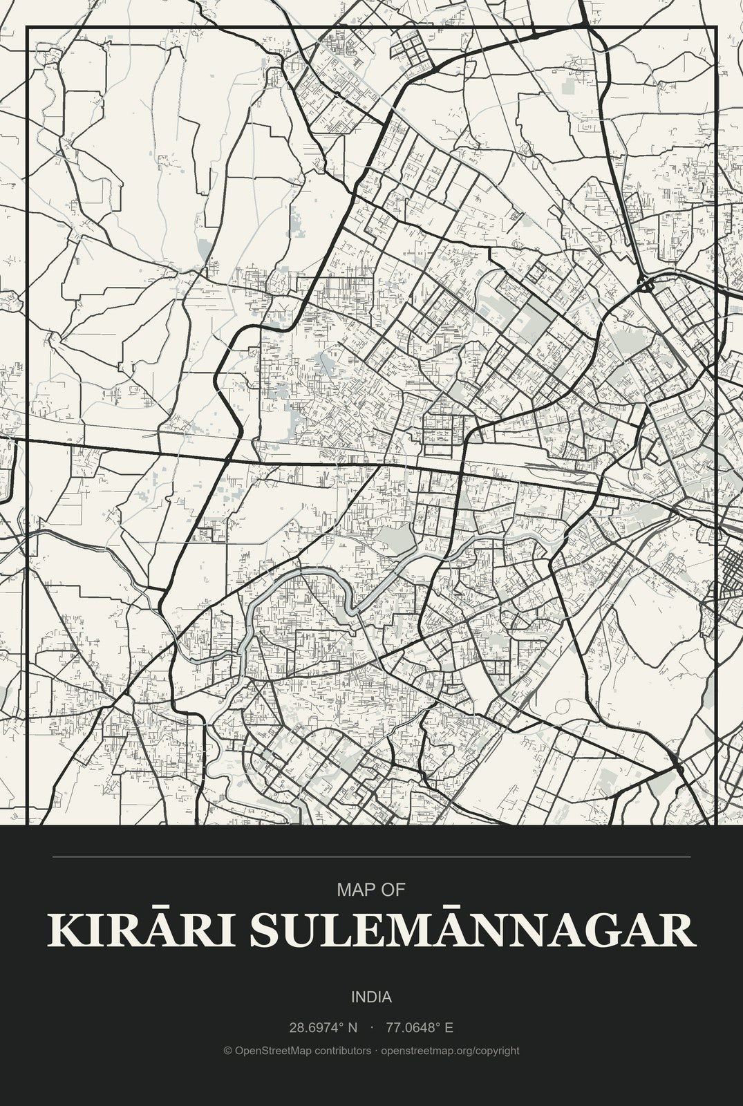 Kirāri Sulemānnagar, India City Map Aluminum Sign in Museum Plaque style