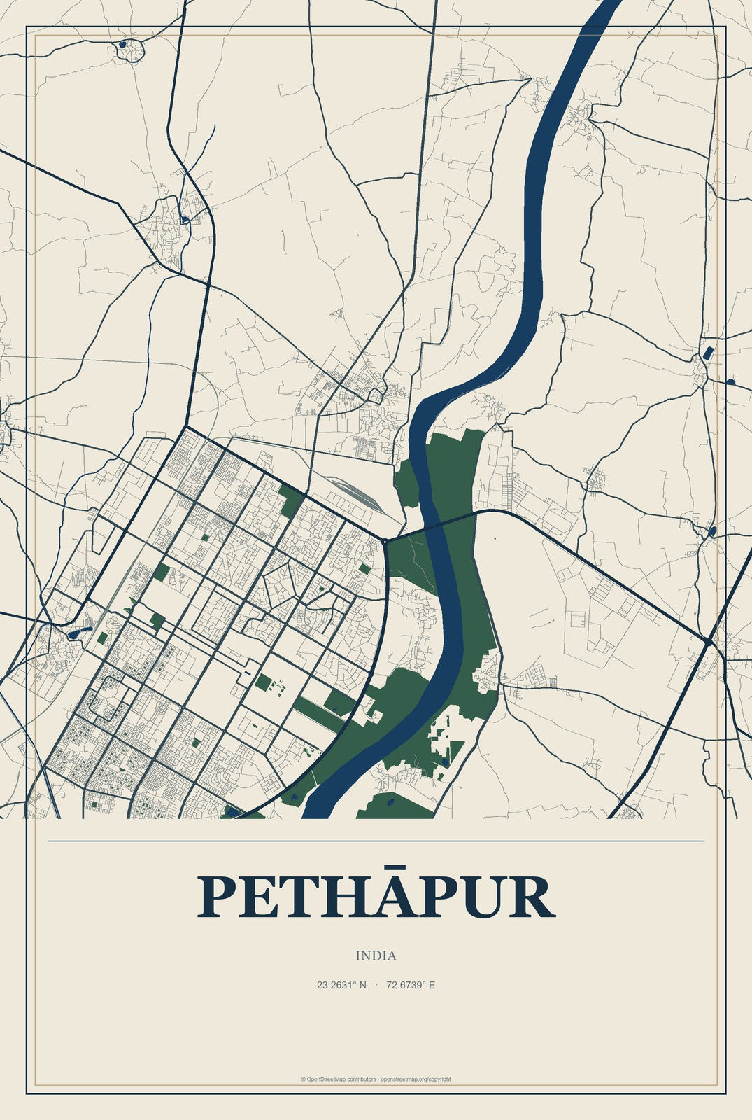 Pethāpur, India City Map Aluminum Sign in Coastal Cutout style