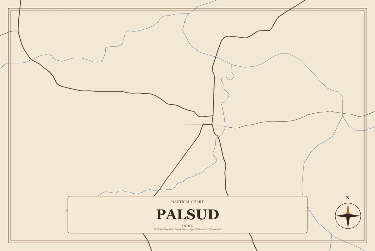 Palsud, India City Map Aluminum Sign in Heritage Nautical style
