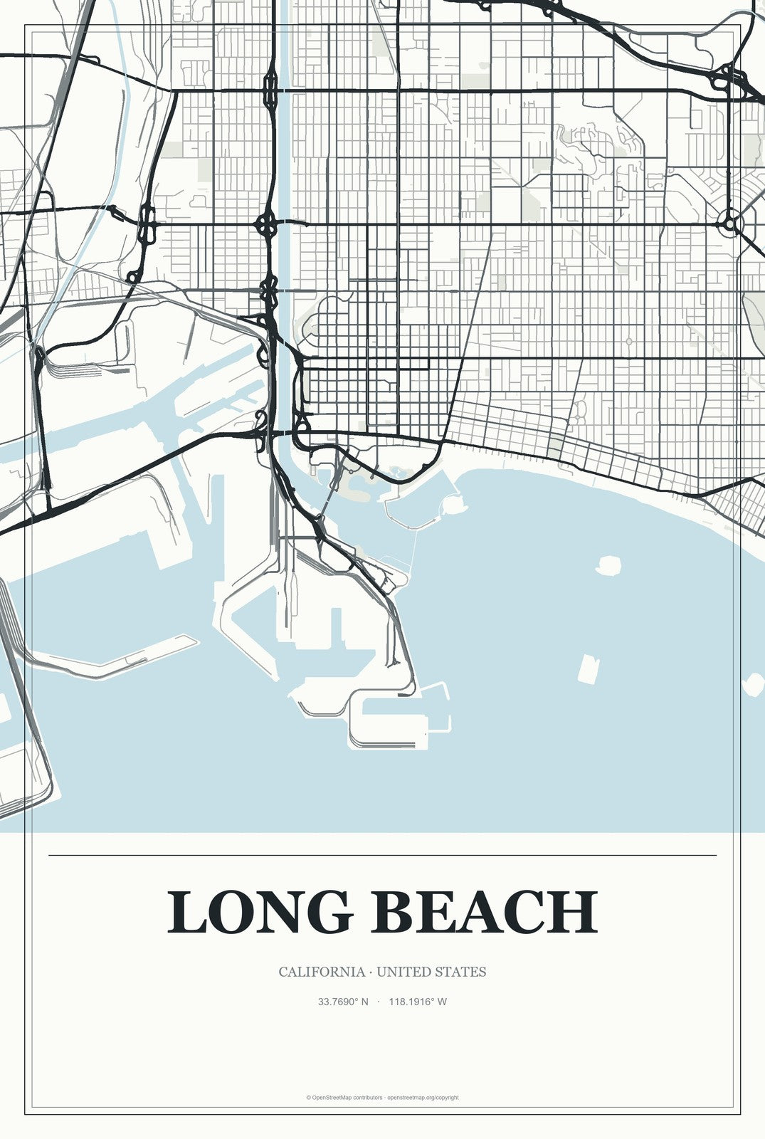 Long Beach, California City Map Aluminum Sign in Gallery Air style