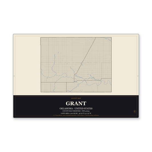 Grant County, Oklahoma Map Aluminum Sign in Museum Plaque style