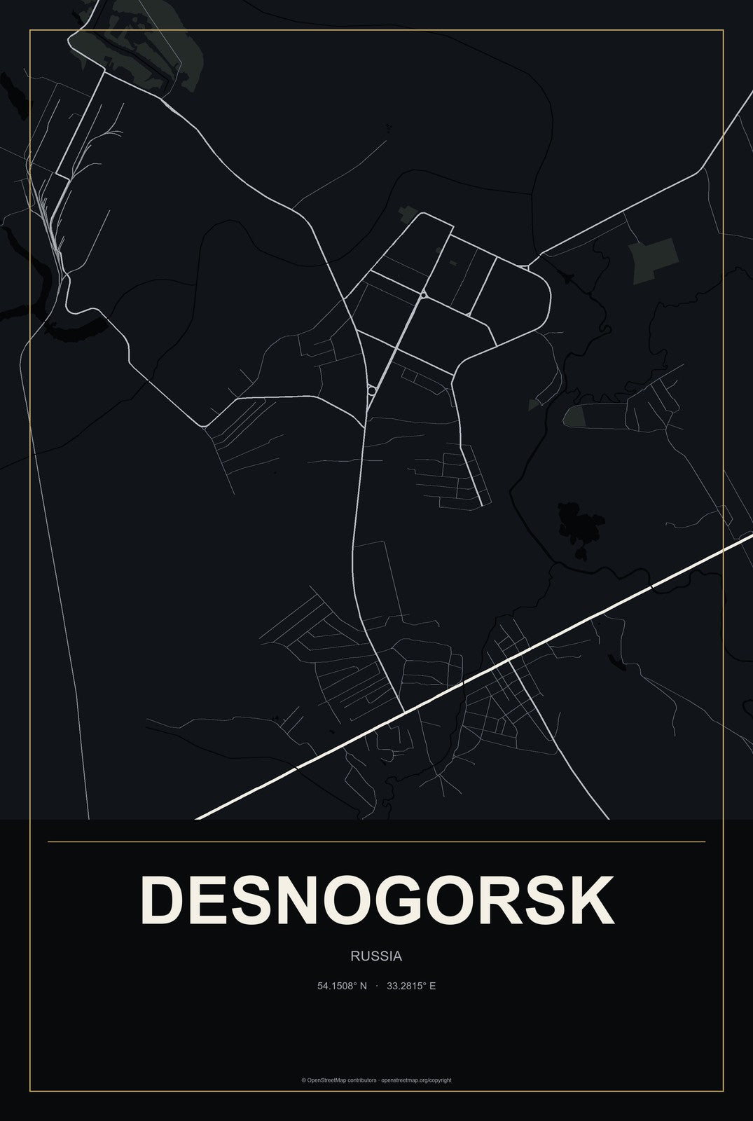 Desnogorsk, Russia City Map Aluminum Sign in Metropolitan Noir style