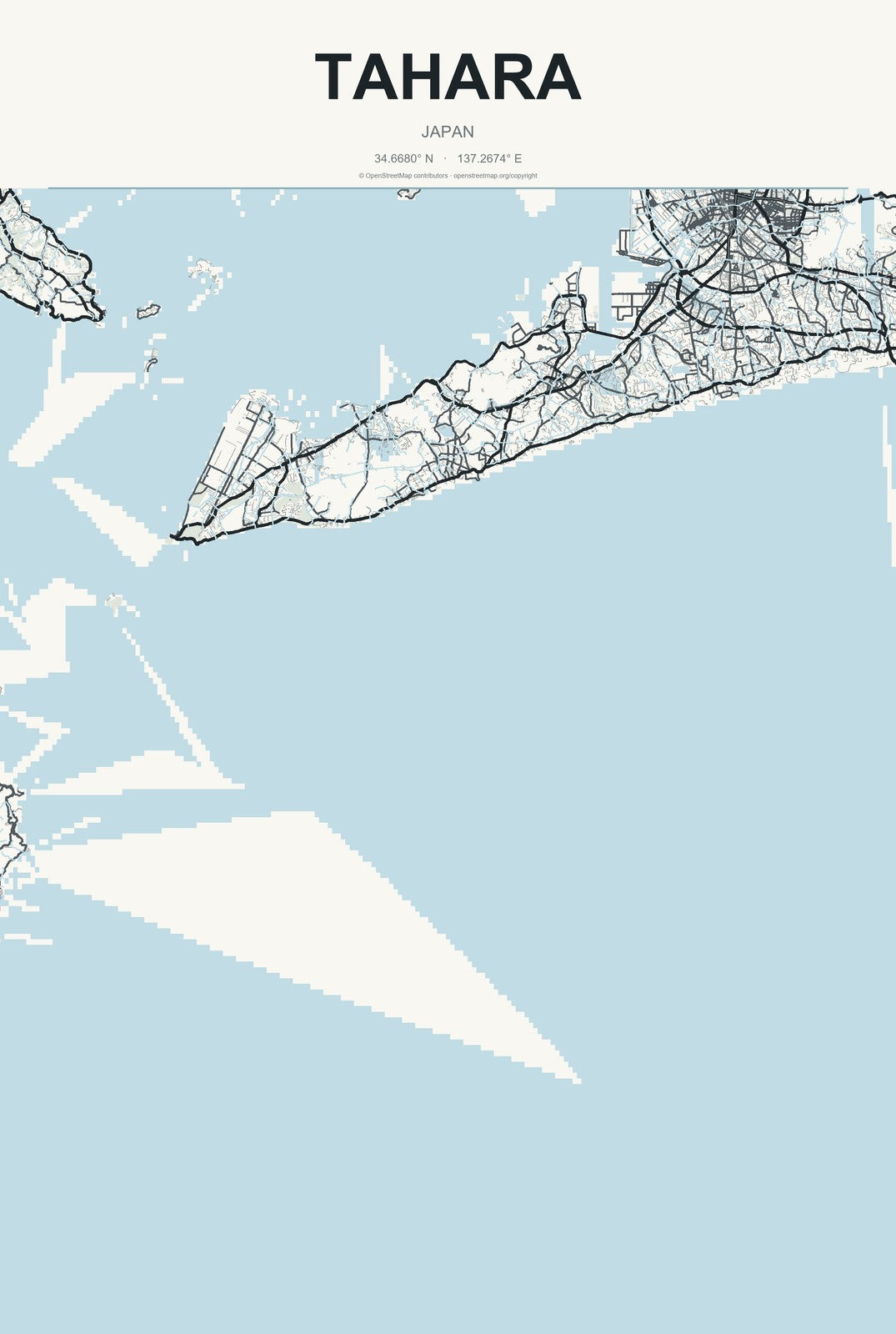 Tahara, Japan City Map Aluminum Sign in Headline Atlas style